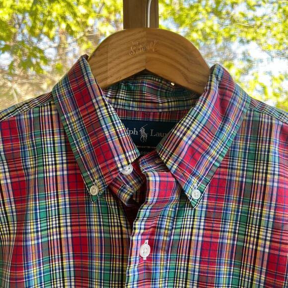 Ralph Lauren Men's Classic Fit Red And Green Plaid Button Down Shirt Size 16/L - Picture 3 of 10